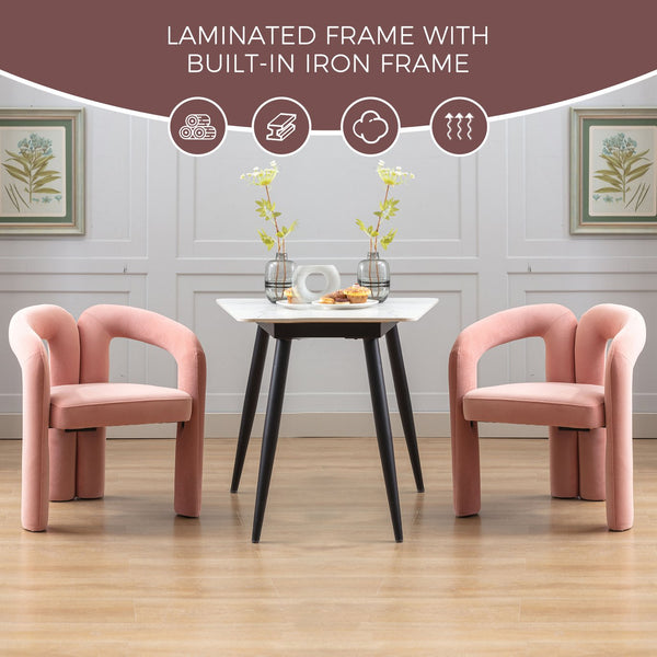 English Elm Contemporary Velvet Upholstered Dining Chair with Steel Frame, Rounded Back Comfort for Home Pink W395103725