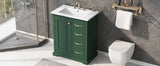 English Elm 30" Bathroom Vanity With Sink, One Package, Green Bathroom Cabinet With Drawers, Solid Frame and Mdf Board