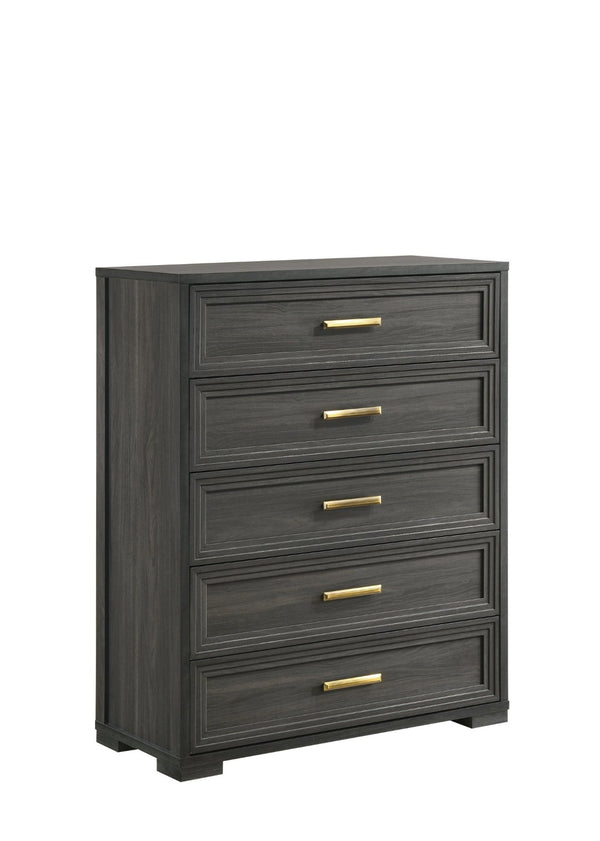 English Elm Colorado King Bedroom Set with Led Upholstered Headboard and Charcoal Wood Finish B009S02323