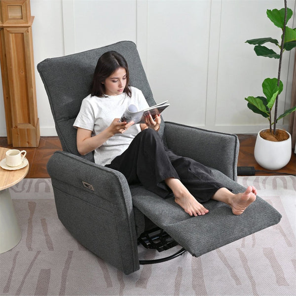 English Elm 270° 270° Power Swivel Recliner Chair with USB Ports, 30° Rocking, 95–150° Recline for Small Spaces Dark Gray W1028S00050