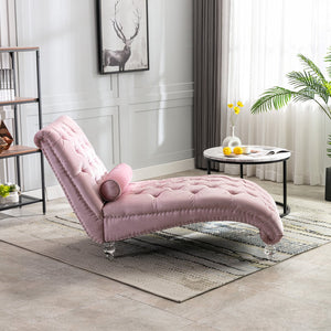 English Elm Velvet Curved Chaise Lounge Sofa with Button-Tufted Upholstery, Foam Seat, Acrylic Legs, Stylish Relaxation Pink W39538676