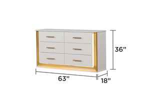 English Elm Obsession 6-Drawer Contemporary Dresser with LED Lights, Gold Wood Finish for Stylish Storage B009P152664