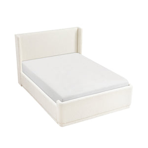 English Elm Beige Wingback Queen Platform Bed with Textured Upholstery, Plywood Frame, Slats Included, No Boxspring Necessary B011S01795