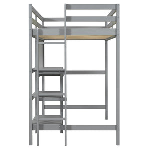 English Elm Twin Loft Bed with Built-in Desk Shelving and Dry-erase Board for Kids Rooms Gray LT100320AAE