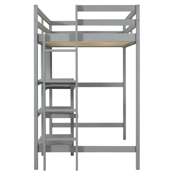 English Elm Twin Loft Bed with Built-in Desk Shelving and Dry-erase Board for Kids Rooms Gray LT100320AAE