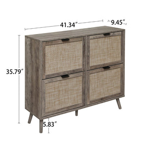 English Elm 4 Door Rattan Shoe Cabinet with Pine Legs Slim Entryway Storage Modern Style W688P173281
