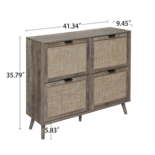 English Elm 4 Door Rattan Shoe Cabinet with Pine Legs Slim Entryway Storage Modern Style W688P173281