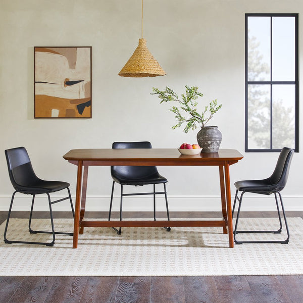 English Elm Walker Edison - Mid-Century 10015" Modern Dining Table with Trestle Base, Black Ash Veneer, Seats 4-6, Durable Design Walnut 65.25 L x 40.25 W x 5.5 H B185P169137