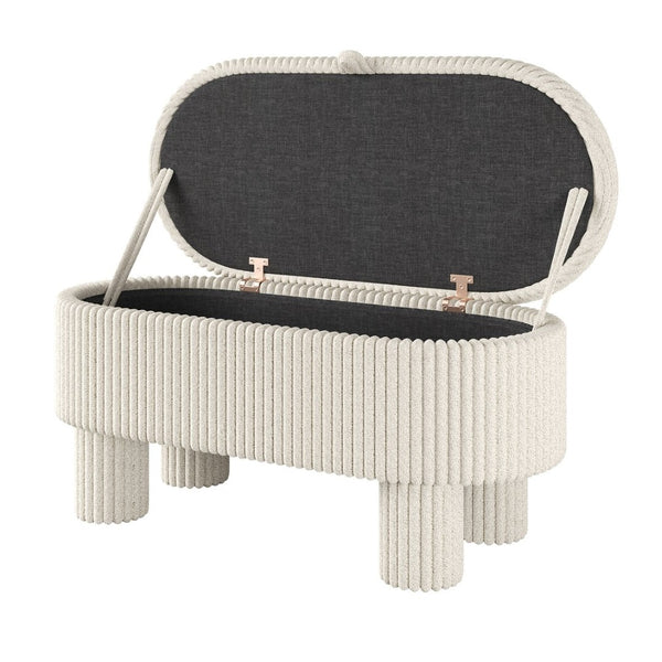 English Elm Modern Corduroy Upholstered Storage Bench with Lift Top Lid for Bedroom Entryway Beige N719P305624A