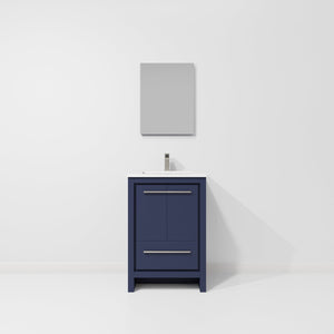 English Elm Navy Blue Single Bath Vanity Set With Cultured Marble Top, Gun Metal Faucet & Matching Mirror B2731S02029