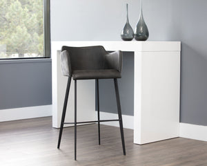 Sunpan GRIFFIN Barstool - Stylish Town Grey Faux Leather & Roman Grey Fabric Back for Modern Spaces 103244