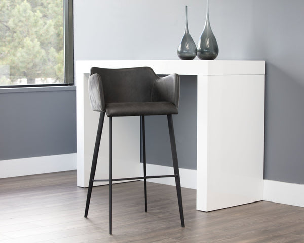 Sunpan GRIFFIN Barstool - Stylish Town Grey Faux Leather & Roman Grey Fabric Back for Modern Spaces 103244