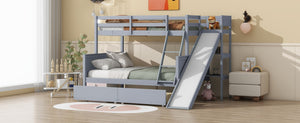 English Elm Twin Over Full Bunk Bed With Slide, Drawers & Shelves – Durable Rubberwood Design In Grey Finish W504S00204-GIGA