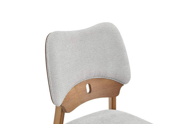 English Elm 2 Solid Walnut Toned Wood Dining Chairs Gray Fabric Seat Hollowed Backrest Modern W1151P455535