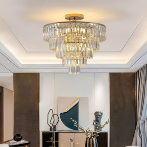 English Elm Gold Crystal 5-Tier Round Chandelier Semi-Flush Modern Luxury K9 Crystal Ceiling Light Fixture W2312P374964