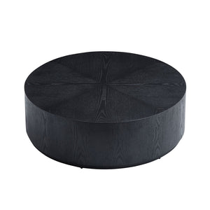 English Elm 35.43 Inch Round Drum Coffee Table Wood Veneer Mdf Pedestal Base for Living Room W2582P389443