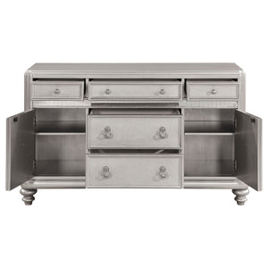 English Elm Mendelsohn Metallic Platinum Mirrored 5-Drawer Server with 2 Doors — Glam Art Deco Sideboard, Storage B062P353469
