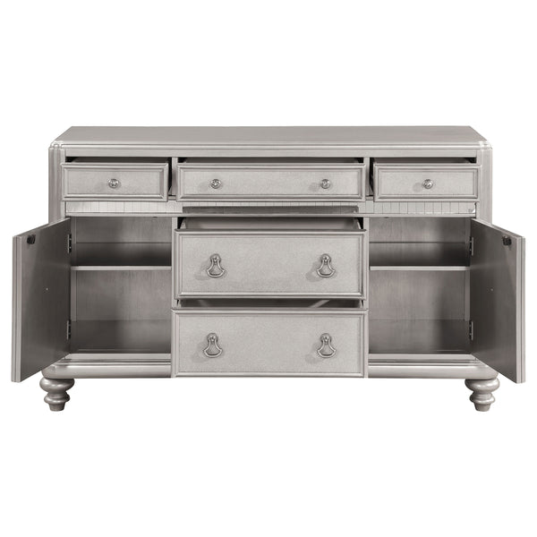 English Elm Mendelsohn Metallic Platinum Mirrored 5-Drawer Server with 2 Doors — Glam Art Deco Sideboard, Storage B062P353469