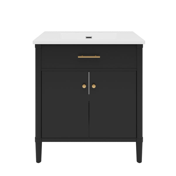 English Elm Christopher Knight Home® - 30 Inches Bathroom Vanity With Integrated Sink, Soft-Close Doors & Curved Design For Stylish Storage N817P299509B