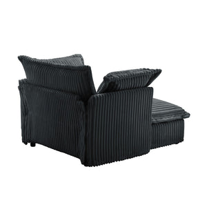 English Elm Upholstered Slipcovered Armchair Set With Wide Ottoman – Cozy Gray Corduroy For Living Room Comfort W3041S00213-GIGA