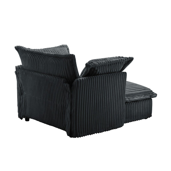 English Elm Upholstered Slipcovered Armchair Set With Wide Ottoman – Cozy Gray Corduroy For Living Room Comfort W3041S00213-GIGA