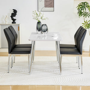 English Elm Table and Chair Set Marble Glass Top with Silver Legs Four Seat Dining Vignette W1151S04640
