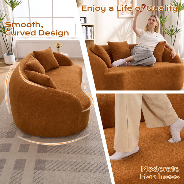 English Elm Ly-049s Curved Chenille Loveseat with Boneless Frame for Modern Living Spaces Orange W2231P402439