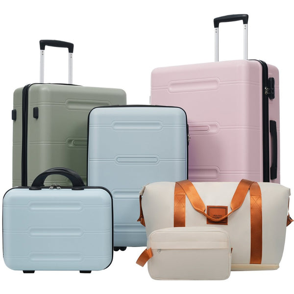 English Elm 6 Piece Hardshell Abs Travel Set with Spinner Wheels Combination Lock and Toiletry Bag Blue,Green,Pink N732P391465D