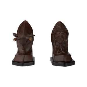 Wildwood Bull Oxidized Cast Brass Bull And Bear Bookends Pair — Hand-Finished Sculptures, Weighted, Elegant DéCor 291195