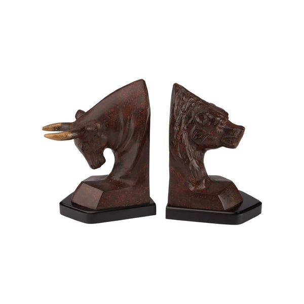 Wildwood Bull Oxidized Cast Brass Bull And Bear Bookends Pair — Hand-Finished Sculptures, Weighted, Elegant DéCor 291195