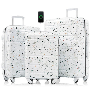 English Elm Luggage 3 Piece Hard Shell Abs Pc Spinner Set with Usb Port Airline Carry-on N726P264892W