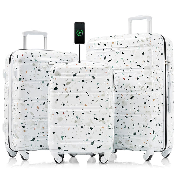 English Elm Luggage 3 Piece Hard Shell Abs Pc Spinner Set with Usb Port Airline Carry-on N726P264892W