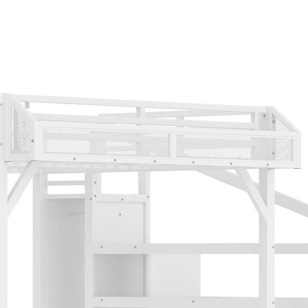 English Elm Full Xl Over Twin Triple Metal Bunk Bed with Storage Stairs and Shelves Black W1580S00414