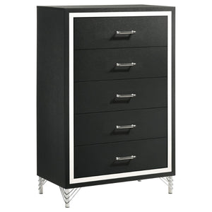 English Elm Malcolm Five Drawer Chest in High Gloss Black with Chrome Pulls for Modern Bedrooms B062P447799
