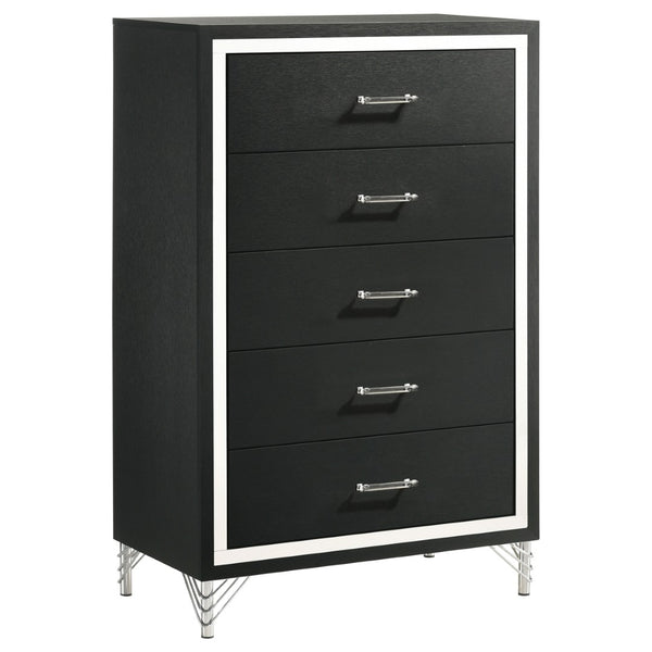 English Elm Malcolm Five Drawer Chest in High Gloss Black with Chrome Pulls for Modern Bedrooms B062P447799