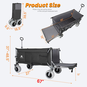 English Elm 67in Heavy Duty Utility Wagon with Extendable Tailgate and All Terrain Wheels 500lb Capacity Black+ Gray W2932P417660