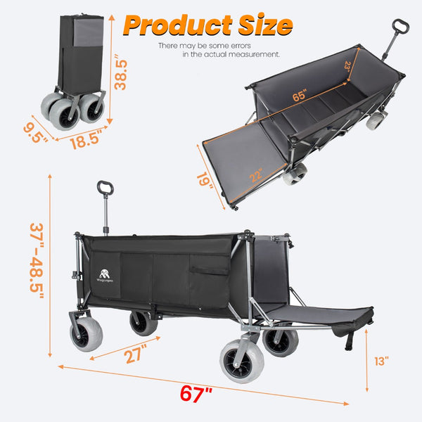 English Elm 67in Heavy Duty Utility Wagon with Extendable Tailgate and All Terrain Wheels 500lb Capacity Black+ Gray W2932P417660