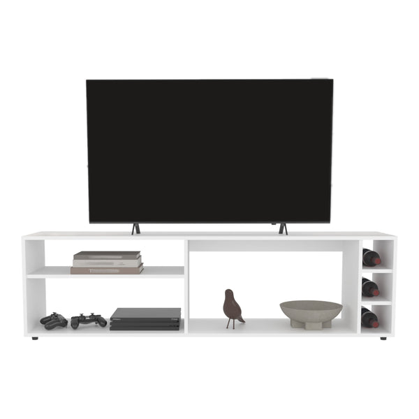 English Elm Tv Stand with Three Open Shelves for Media Storage and Decor, Slim Profile, Eco-Friendly Engineered Wood White 68.5 L x 18.9 W x 3.54 H B097P296885