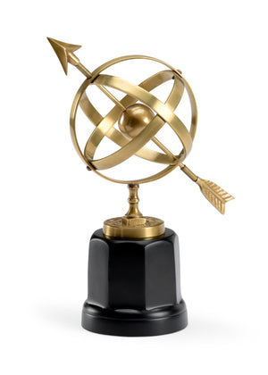 Wildwood Armillary Antique Patina Brass Sphere On Black Marble Base — Sculptural Mantel Accent, 12"H Desk Decor 291395