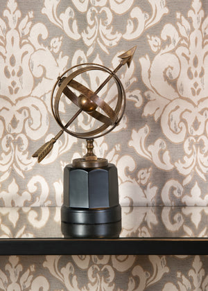 Wildwood Armillary Antique Patina Brass Sphere On Black Marble Base — Sculptural Mantel Accent, 12"H Desk Decor 291395