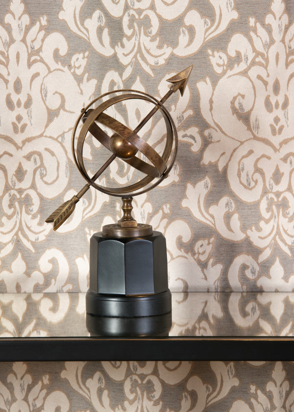 Wildwood Armillary Antique Patina Brass Sphere On Black Marble Base — Sculptural Mantel Accent, 12"H Desk Decor 291395