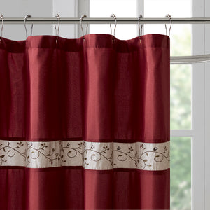 JLA Home Madison Park - Faux Silk Embroidered Floral Shower Curtain in Deep Red — Luxe Spa Texture, Machine Washable, Multiple Sizes Available MP70-644