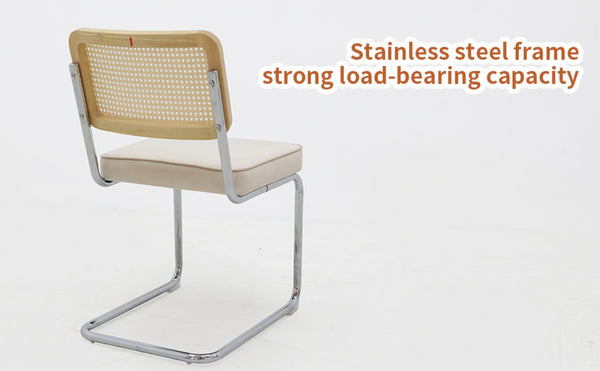 English Elm Dining Chairs Set of 4 Velvet Seat Woven Rattan Back Chrome Cantilever Frame Champagne W2105S00003