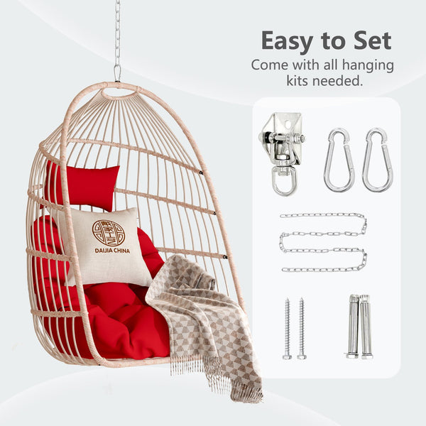 English Elm Outdoor Cozy Red Rattan Egg Swing Chair - Durable, Lightweight, And Perfect For Relaxation Anywhere! W2500P364247