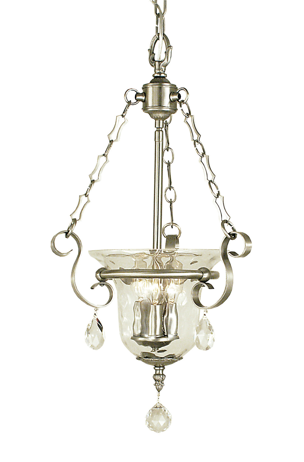 Framburg 3-light Elegant Glass Urn Pendant Light With Crystal Accents And Link Chain – Made In Usa Brushed Nickel Metal 2915 Bn