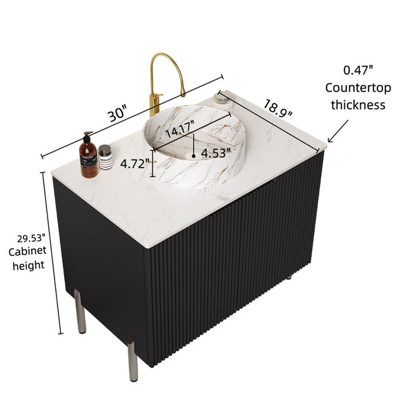 English Elm Turio 30" Freestanding Bathroom Vanity With Soft-Close Doors, Elegant White Basin & Stone Countertop W2615S00471-GIGA