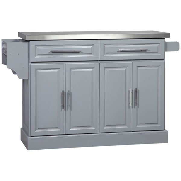 English Elm Homcom Rolling Kitchen Island Cart With Stainless Steel Top, Ample Storage & Easy Mobility For Prep W2225S00040