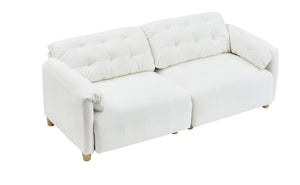 English Elm French Retro Cloud Fabric Double-Seat Sofa — Compact Solid Wood Frame, Sponge Comfort, 500lb Capacity Beige W1658S00118