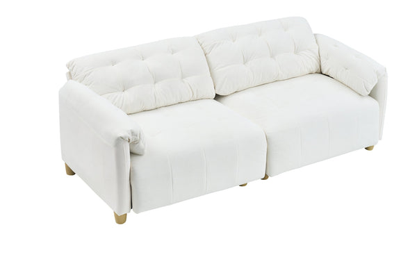 English Elm French Retro Cloud Fabric Double-Seat Sofa — Compact Solid Wood Frame, Sponge Comfort, 500lb Capacity Beige W1658S00118