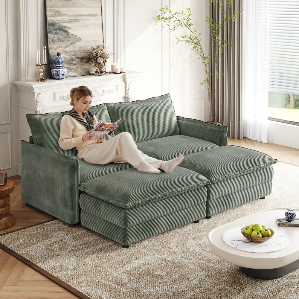 English Elm Corduroy 2-Seater Cloud Sofa With Movable Ottomans - Luxurious Comfort For Your Living Room W834S00440